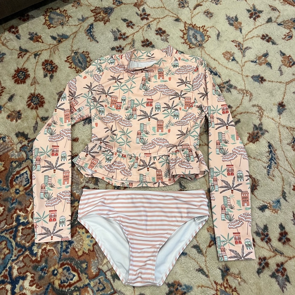 Janie and Jack Peach and Mint Palm Peplum Rashguard Set